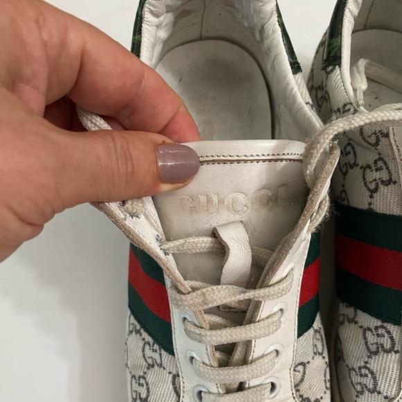 GUCCI SNEAKERS WHITE LEATHER and Canvas WITH GREEN/RED Women’s size 7 - Picture 4 of 11